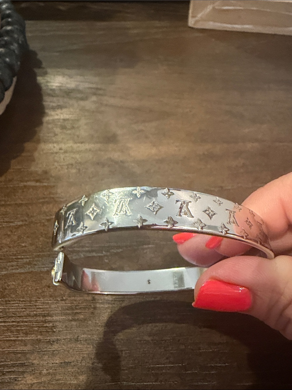 Louis Vuitton Silver Monogram Engraved Bangle Bracelet - Picture 5 of 6